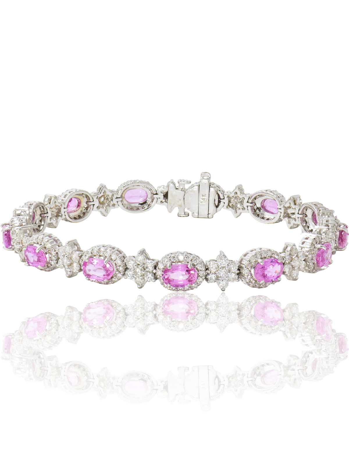 14K Gold Pink Sapphire Diamond Halo Tennis Bracelet