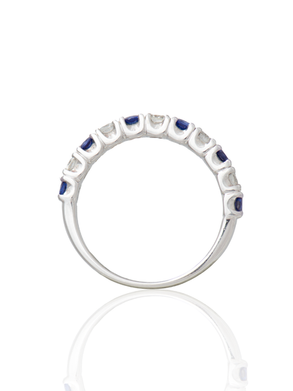14K Gold Sapphire Diamond Hald Eternity Band