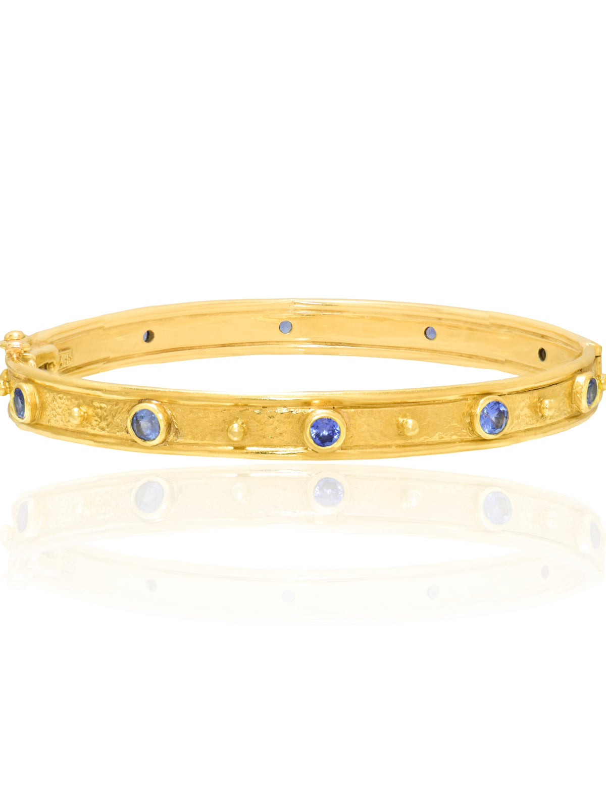 18K Gold Sapphire Hammered Bangle Bracelet