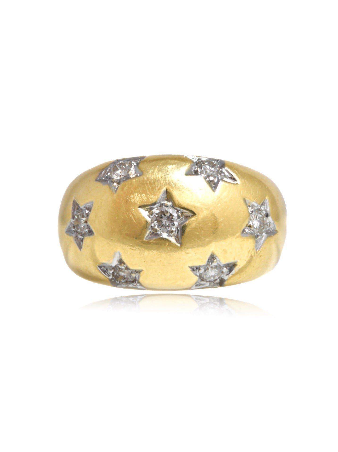 Vintage 18K Gold Diamond Star Bombe Ring