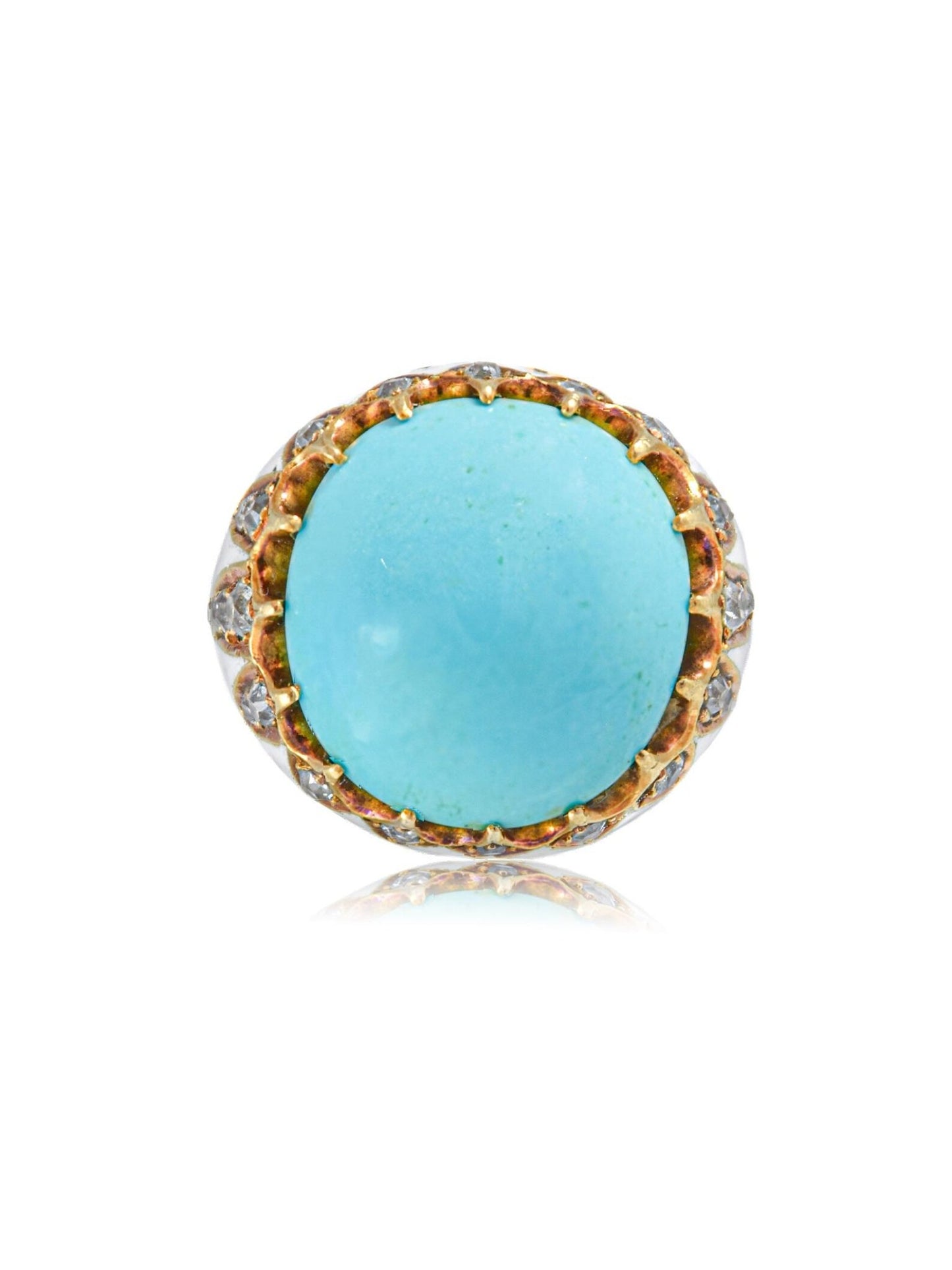 Antique 14K Gold Turquoise Enamel Diamond Ring