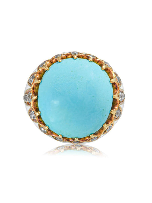 Antique 14K Gold Turquoise Enamel Diamond Ring