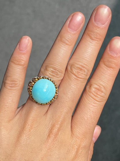 Antique 14K Gold Turquoise Enamel Diamond Ring