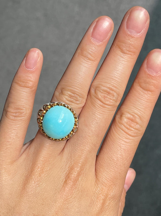 Antique 14K Gold Turquoise Enamel Diamond Ring