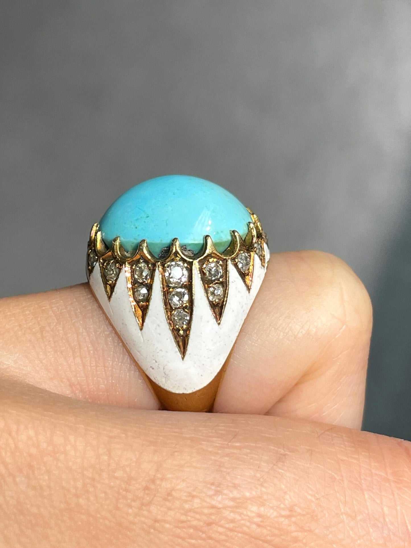 Antique 14K Gold Turquoise Enamel Diamond Ring