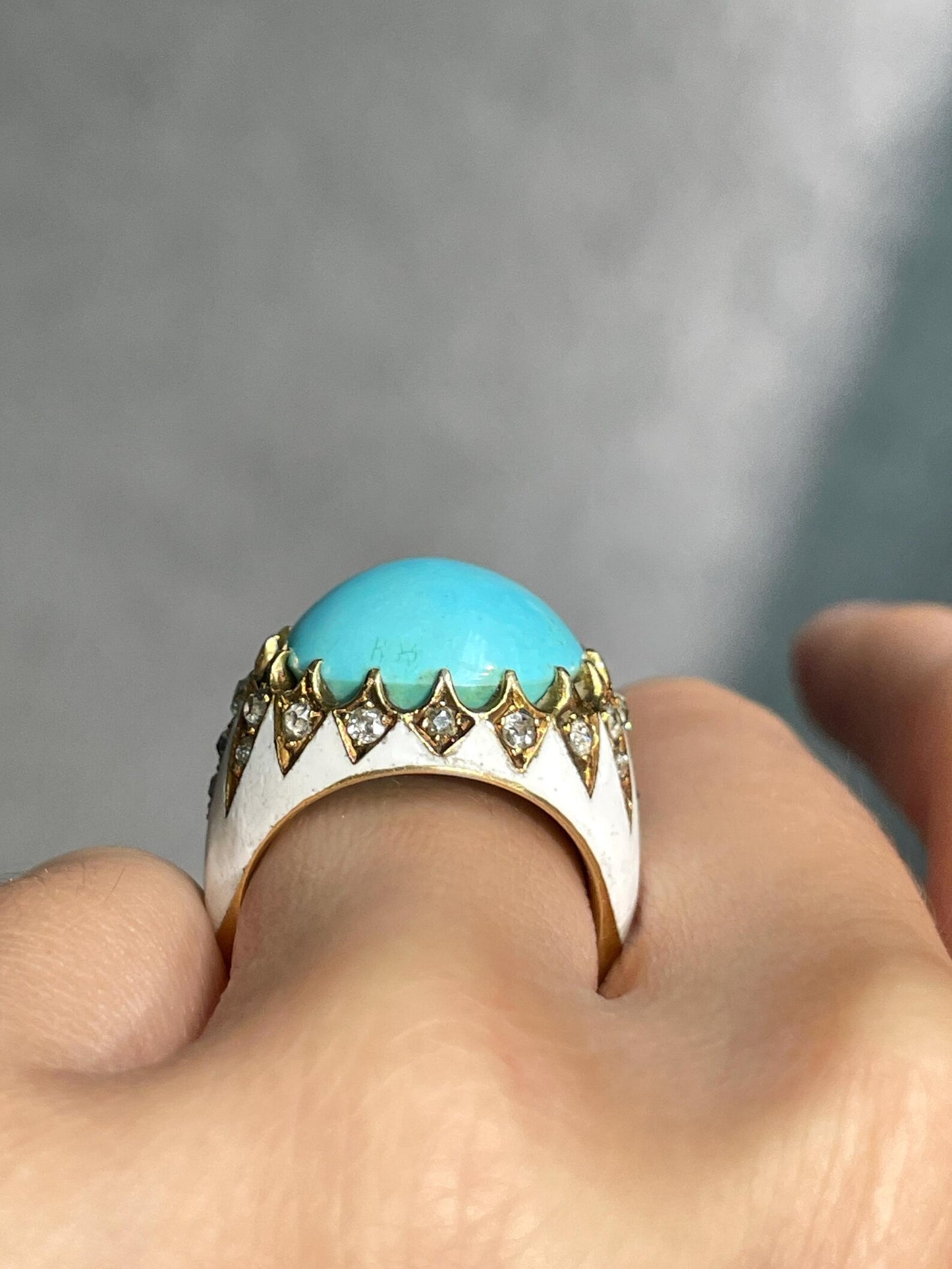 Antique 14K Gold Turquoise Enamel Diamond Ring