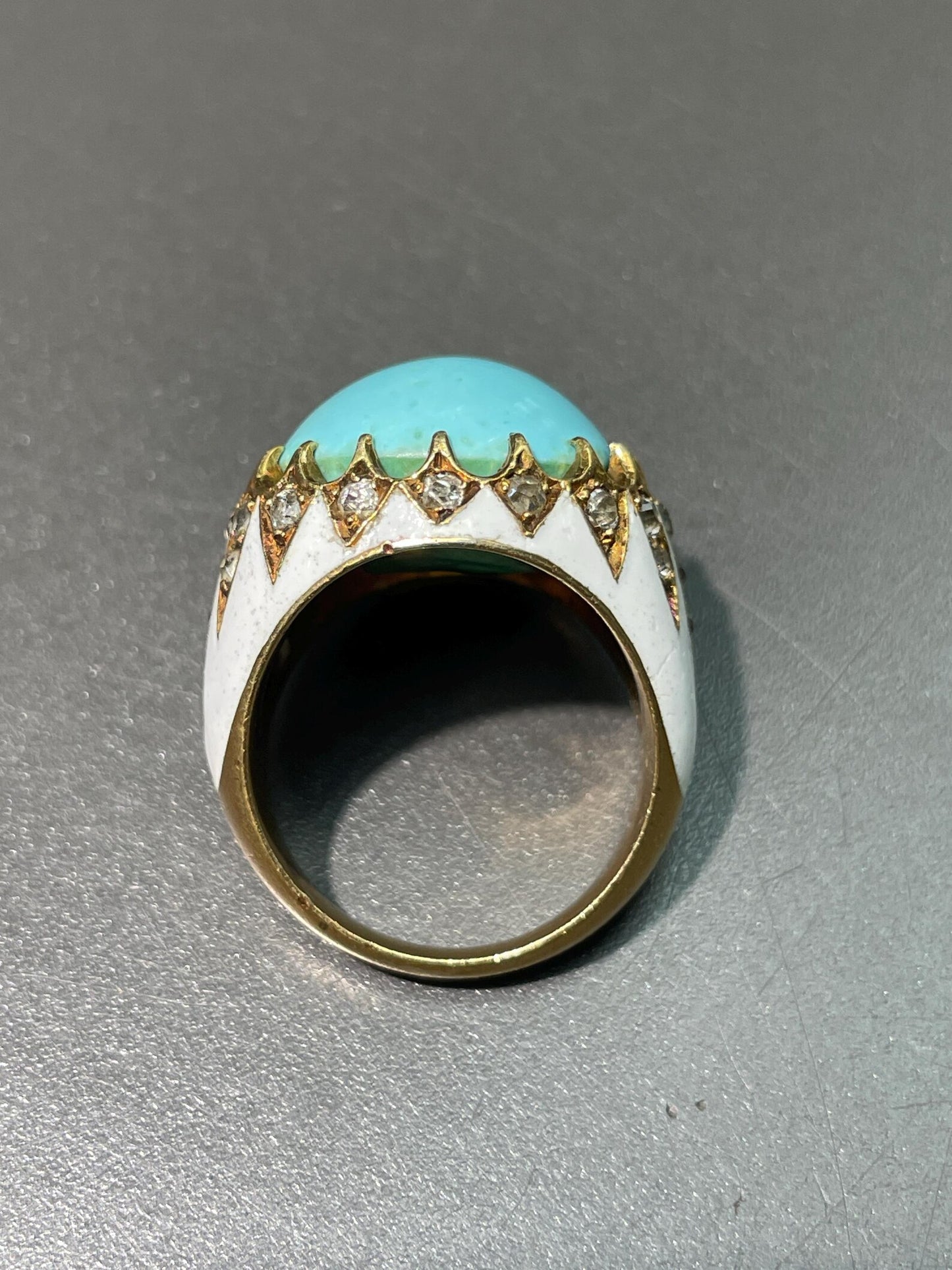 Antique 14K Gold Turquoise Enamel Diamond Ring