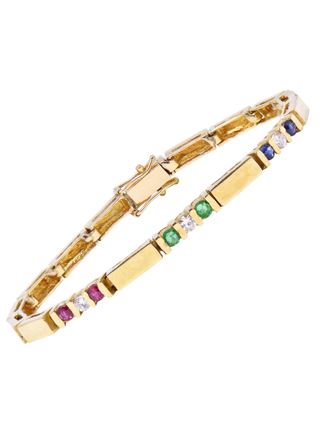 Vintage 14K Gold Emerald Ruby Sapphire Diamond Bracelet