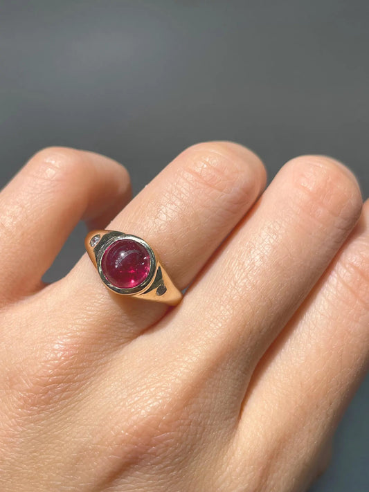 14K Gold Pink Tourmaline Diamond Three Stony Gypsy Ring