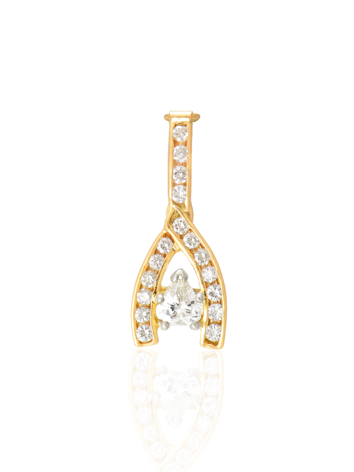 Vintage 14K Gold 0.96 CTW Diamond Wish Bone Pendant Brooch