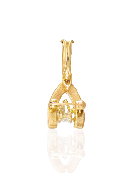 Vintage 14K Gold 0.96 CTW Diamond Wish Bone Pendant Brooch