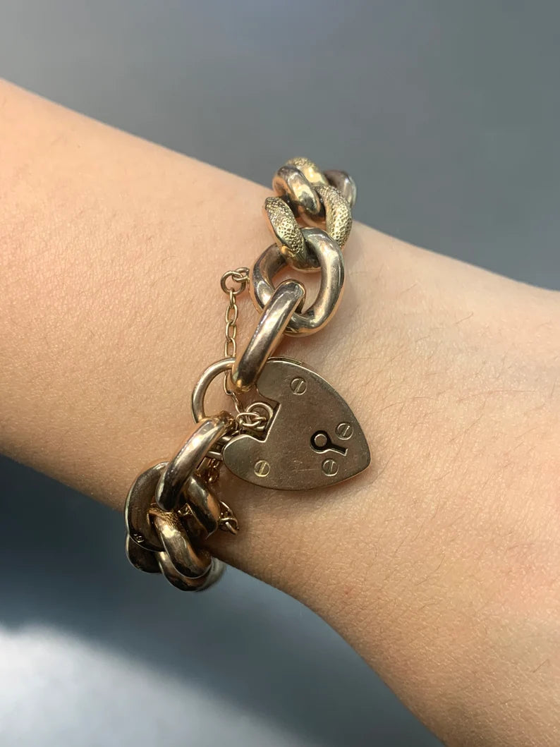 Victorian English 9CT Link Padlock Bracelet