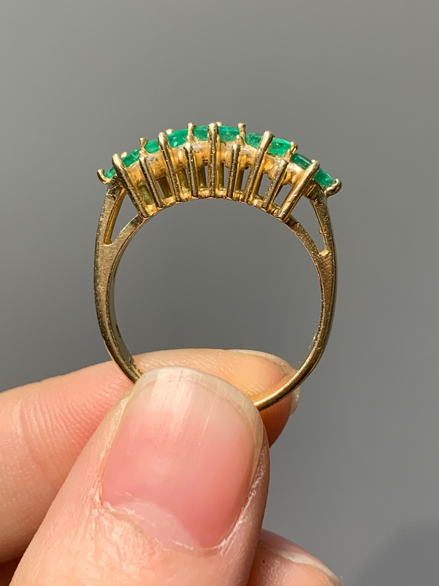 Vintage 18K Gold Calibre Cut Emerald and Diamond Ring