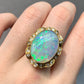 Vintage 18K Yellow Gold Natural Australian Opal And Diamond Ring