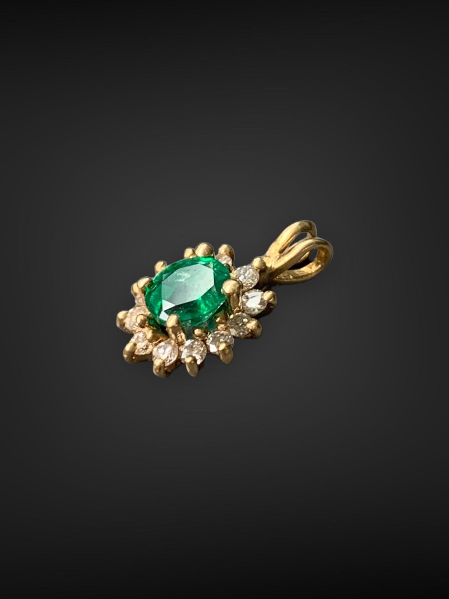 14K Gold Emerald and Diamond Halo Pendant