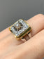 Vintage Platinum 18K Gold Square Saltwater Pearl and Diamond Ring