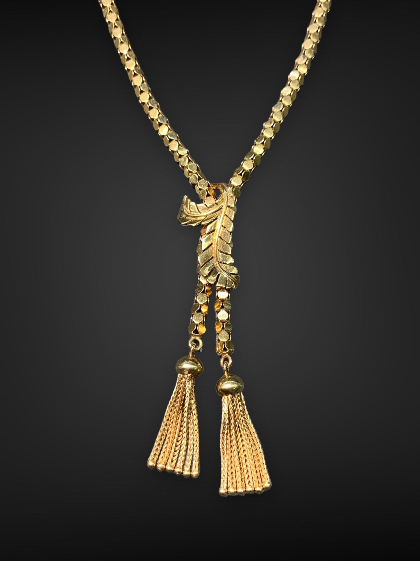 Retro 18K Gold Diamond Cut Popcorn Chain Tassel Necklace