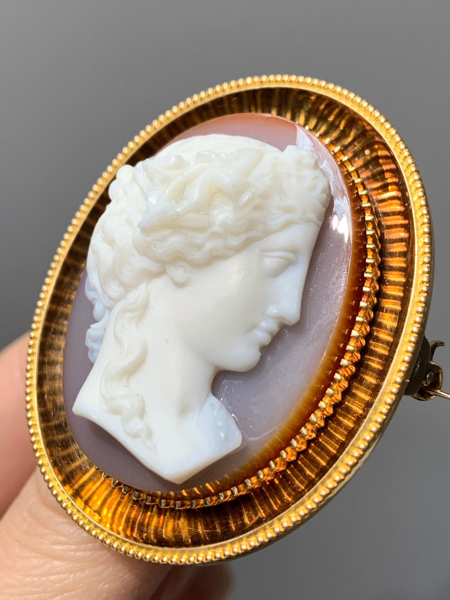 Victorian 14K Gold Cameo Mirrored Concave Brooch Pendant