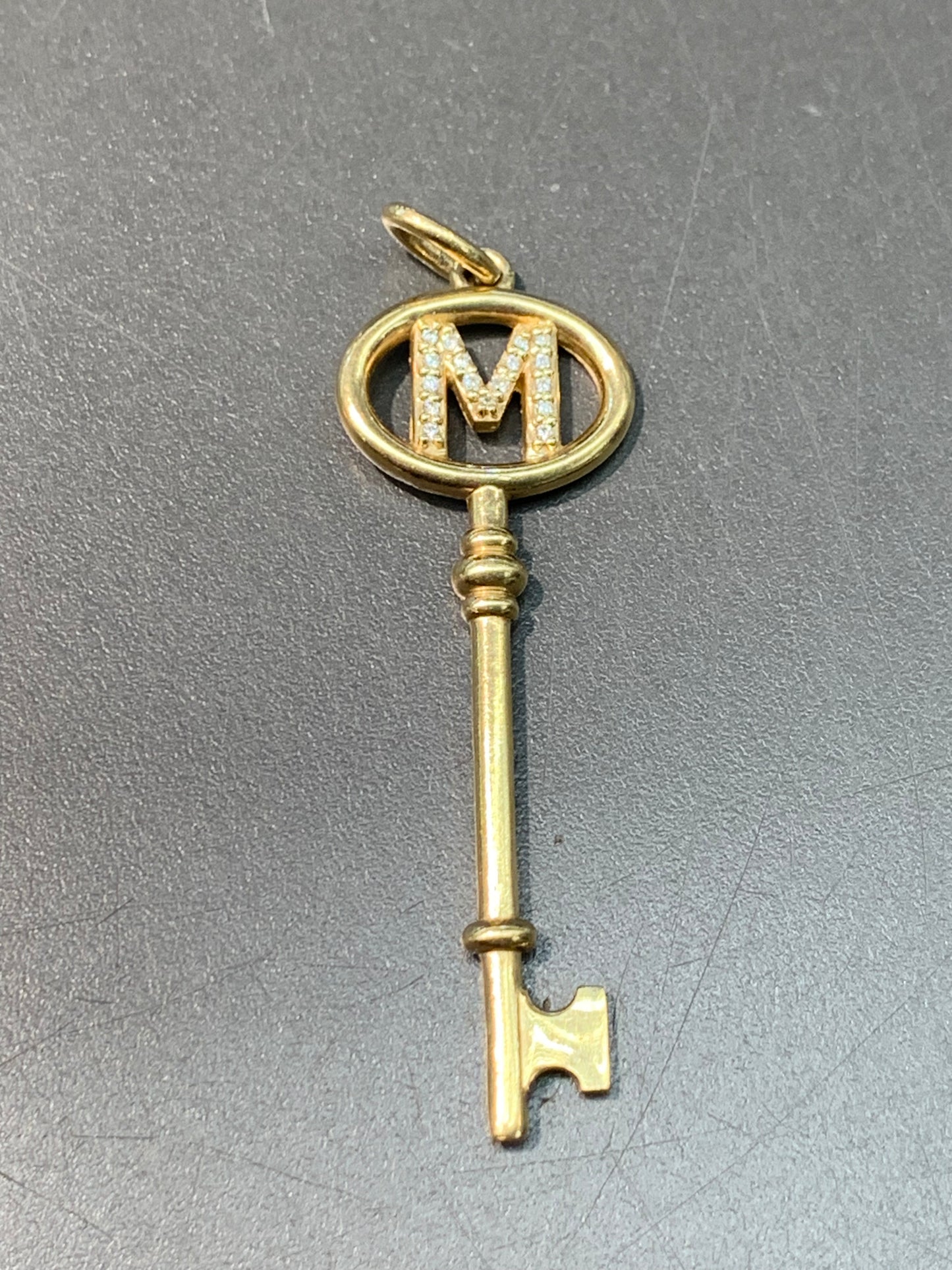 14K Yellow Gold Letter M Diamond Key Pendant