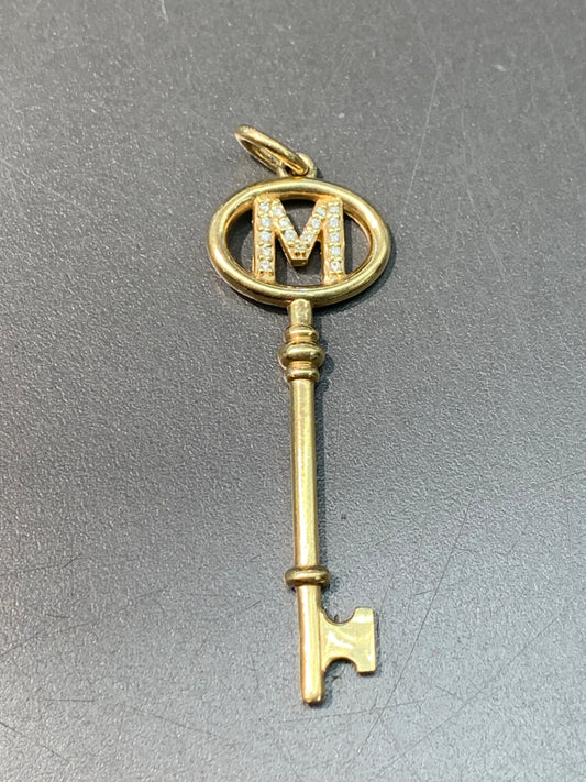 14K Yellow Gold Letter M Diamond Key Pendant