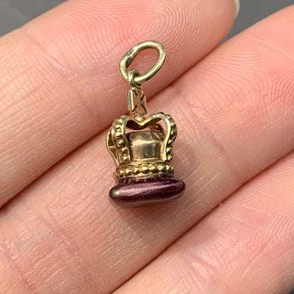 复古 14K 黄色珐琅皇冠吊饰