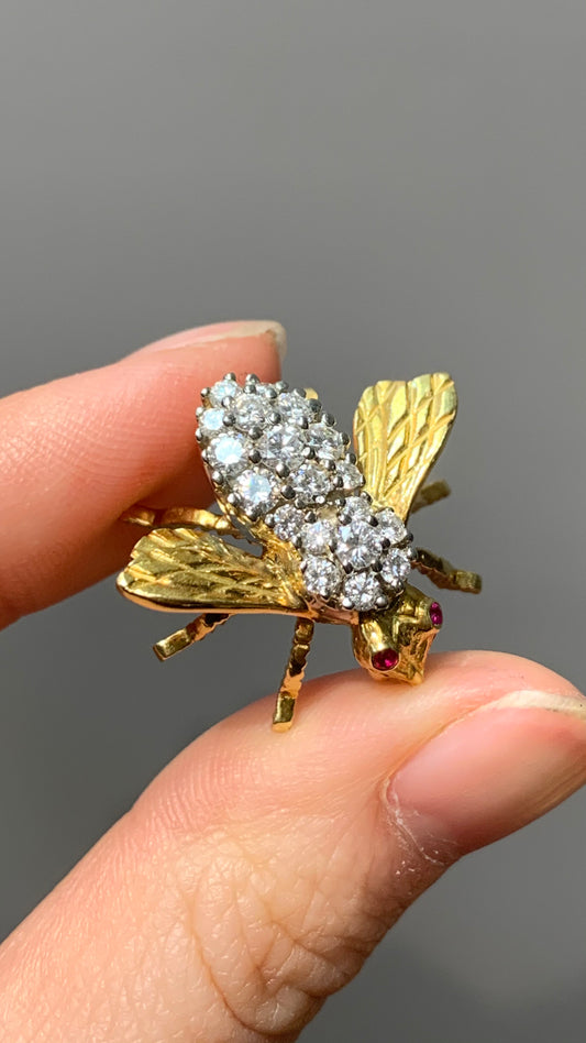 vintage Herbert Rosenthal 18K Or Diamant et Ruby Bee Broche