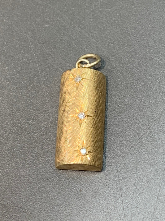 Vintage 14K Gold Half Cylinder Diamond Starburst Charm