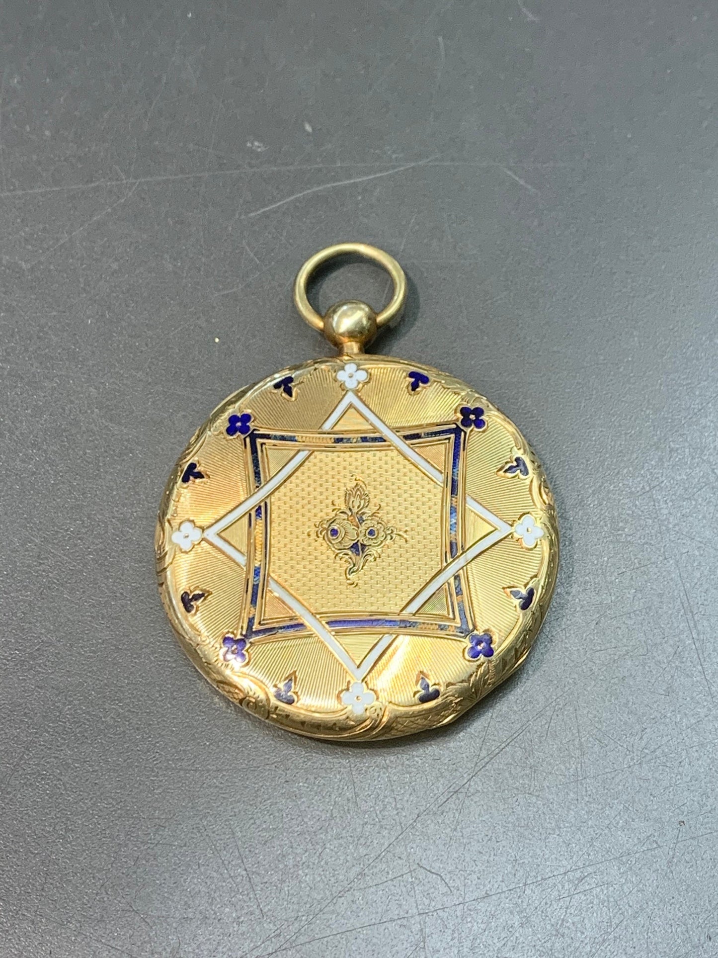 维多利亚风格 14K 金蓝白珐琅小盒