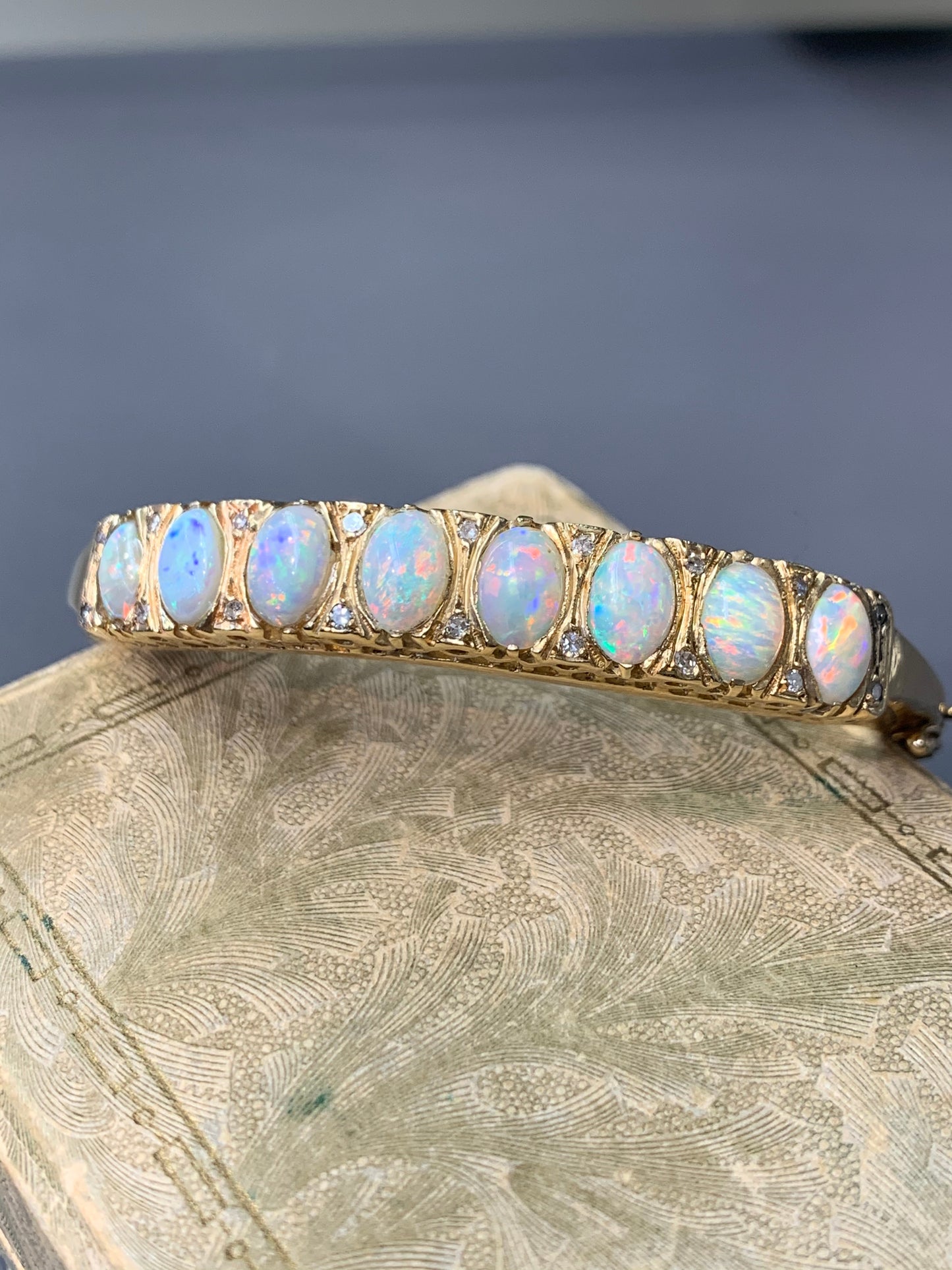 Victorian 14K Gold Opal and Diamond Bracelet