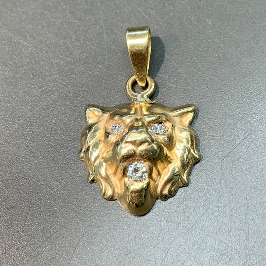 Vintage 14K Gold Diamond Lion Pendant