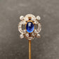 Art Deco Platinum Sapphire Diamond Square Stick Pin