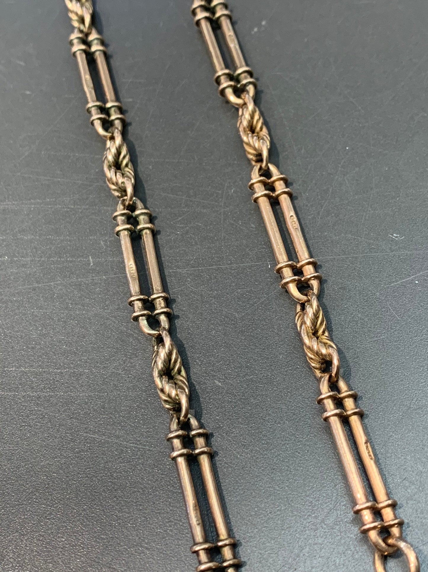 Victorian English 9K Rose Gold T-Bar Watch Chain Necklace