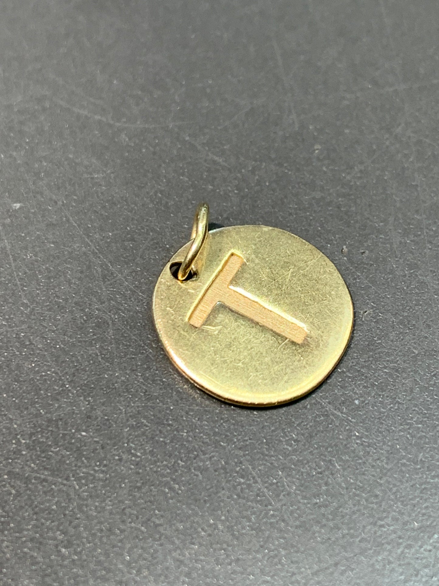 Vintage 14K Gold Stencil T Initial Charm Pendant