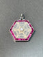 Art Déco Platine/Or 18 carats Camphre Verre Rubis Hexagone Pendentif Charme