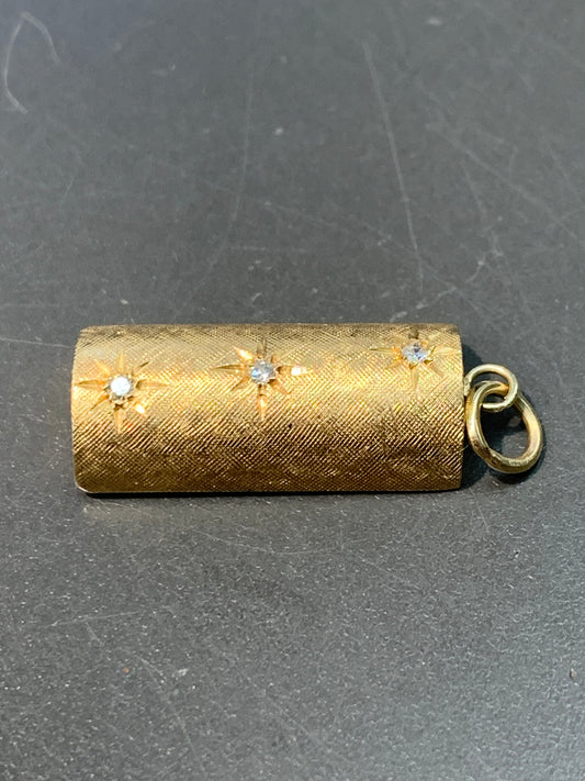 Vintage 14K Gold Half Cylinder Diamond Starburst Charm