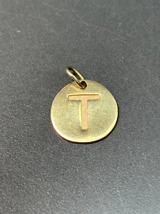 Vintage 14K Gold Stencil T Initial Charm Pendant