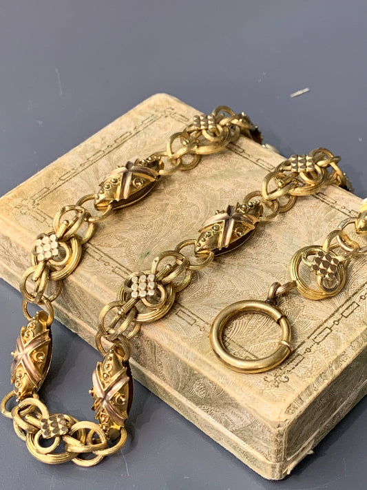 Victorian Etruscan 14K Gold Book Scroll Chain Necklace