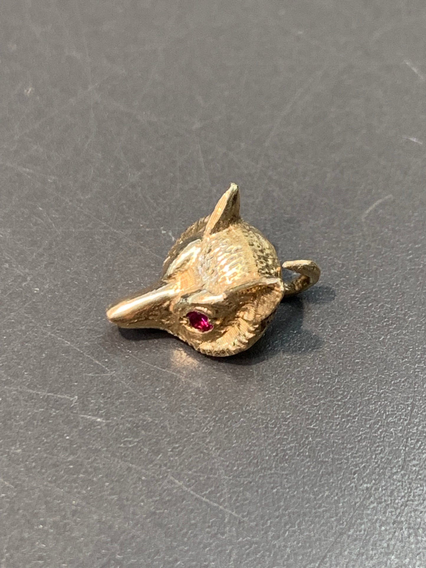 Vintage 14K Gold Solid Synthetic Ruby Fox Charm