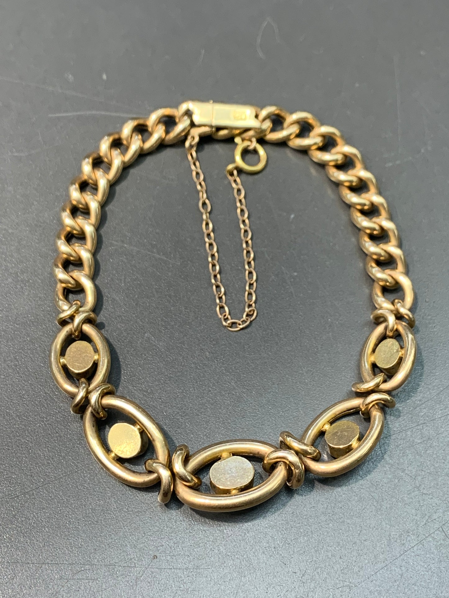 Victorian 15K Gold Natural Turquoise Curb Link Bracelet