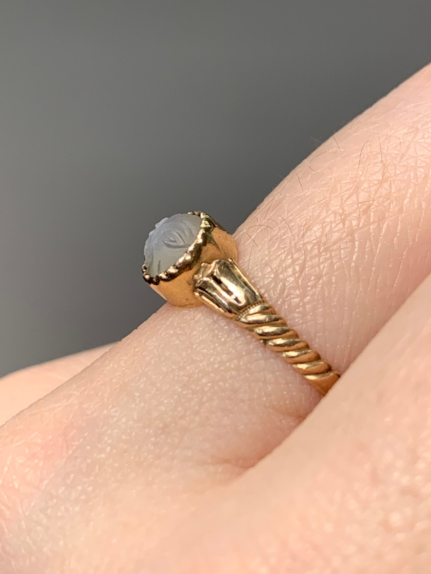 Victorian 14K Gold Man in the Moon Carved Ring