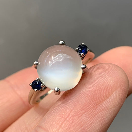 14K 金天然月光石蓝宝石戒指
