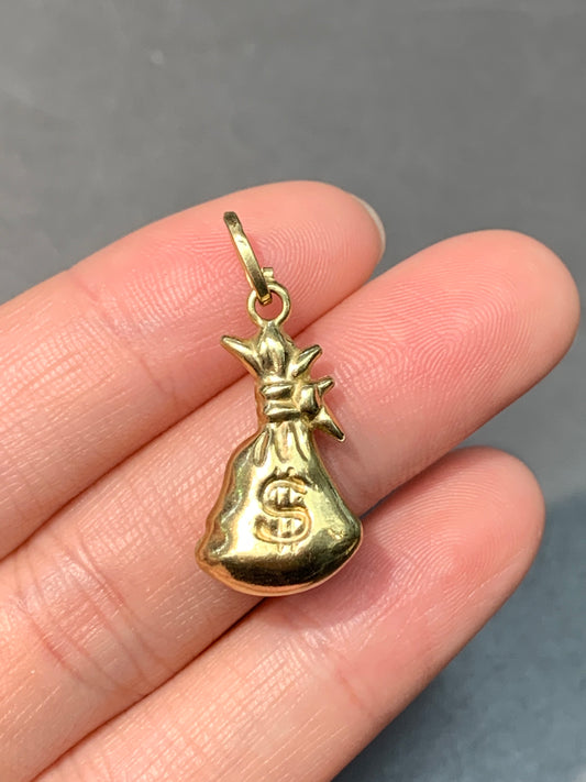 vintage Italien 14K Or Grand Puffy Money Sack Charm