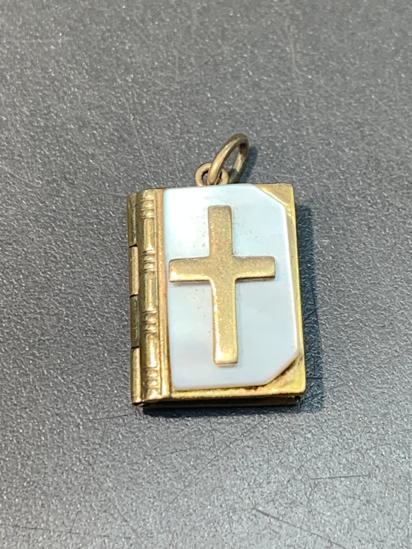 Vintage 14K Gold Mother of Pearl Open Book Lords Prayer Charm