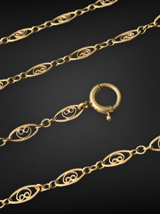 Vintage 14K Gold Filigree Watch Chain