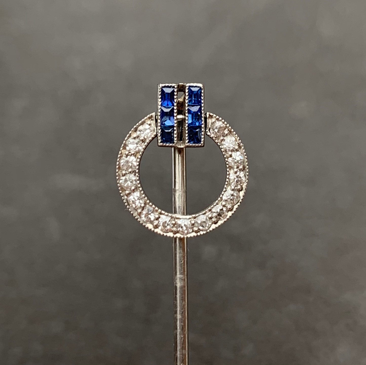 Reserved for Pannier Art Deco Platinum Sapphire Diamond Open Circle Stick Pin