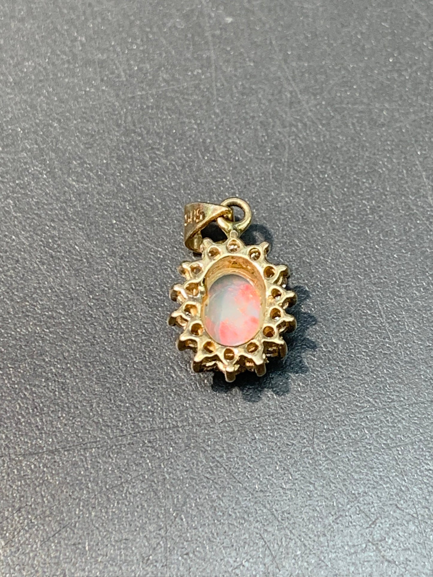 14K Gold Opal and Diamond Halo Pendant