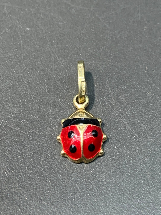 Charme Lady Bug vintage en émail doré 14 carats