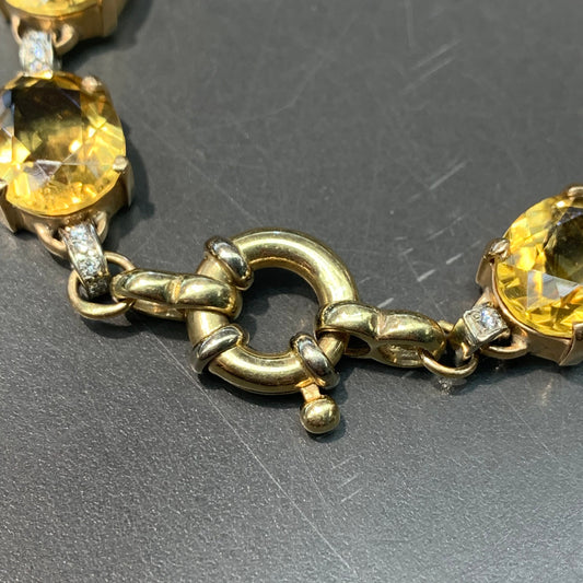 Vintage 14K Gold Yellow Citrine and Diamond Link Bracelet