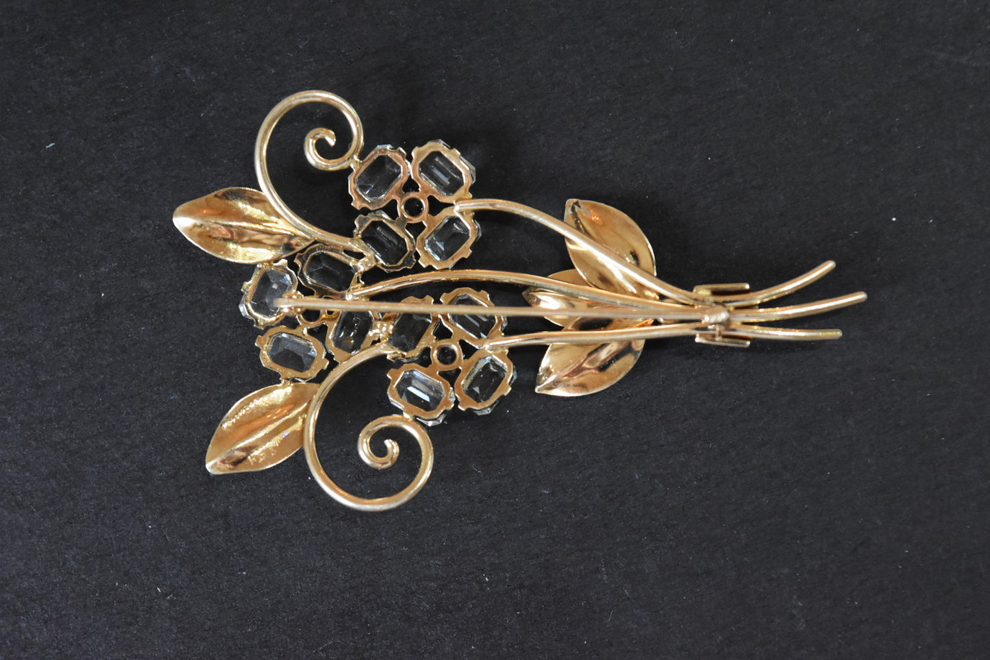 vintage 14K Or Aigue-marine Et Saphir Cluster Trois Bouquet De Fleurs Broche