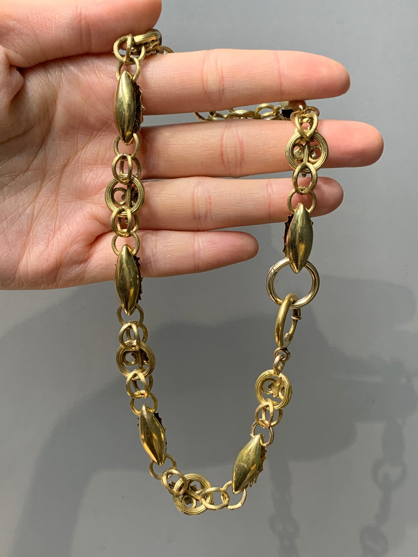 Victorian Etruscan 14K Gold Book Scroll Chain Necklace